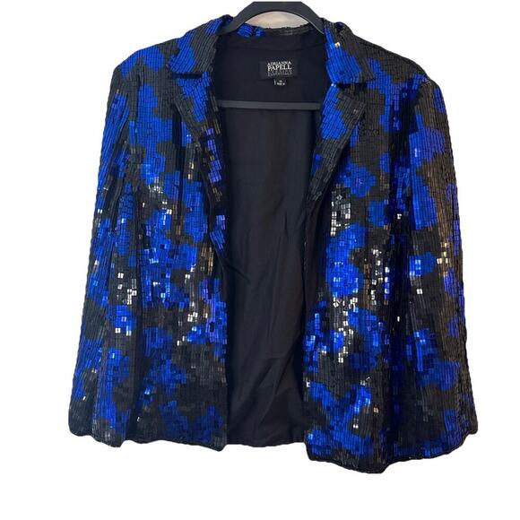 Adrianna Papell Jackets & Blazers - ADRIANNA PAPELL Evening Wear Blue & Black Silk Sequin Jacket Blazer Size 14